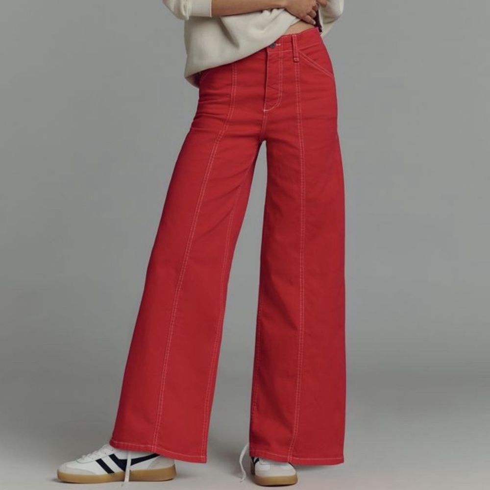 Anthropologie: Maeve High Rise Wide Leg Jeans Contrast Stitch Statement Denim